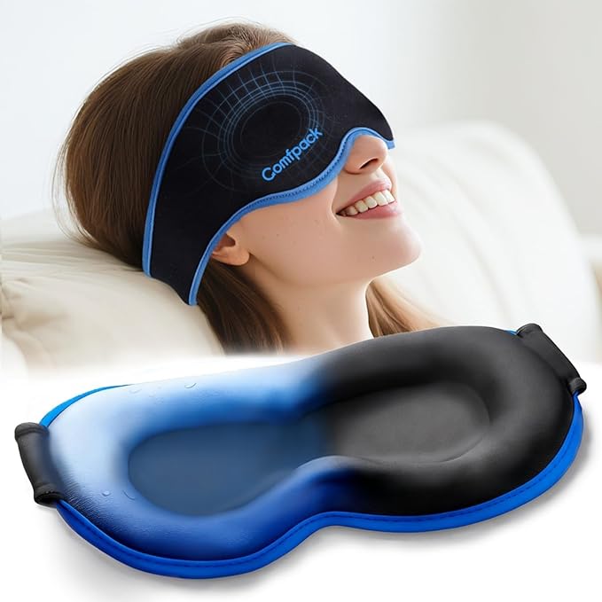 3D Gel Cooling Eye Mask for Women Men, Hot & Cold Therapy for Migraine, Sinus & Puffy Eyes, Complete Blackout Extra-Large Adjustable Strap for Relaxation, Travel, Screen Fatigue, Great Gift