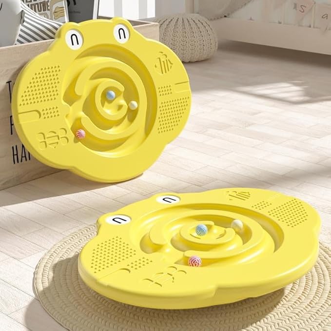 Wobble Balance Board for Kids – Yellow Frog Design with Maze Track & Balls | Dual-Sided Sensory Rocker Board | Non-Slip Tactile Surface | Supports Up to 200lbs | Perfect for Toddlers & Parent-Child Play