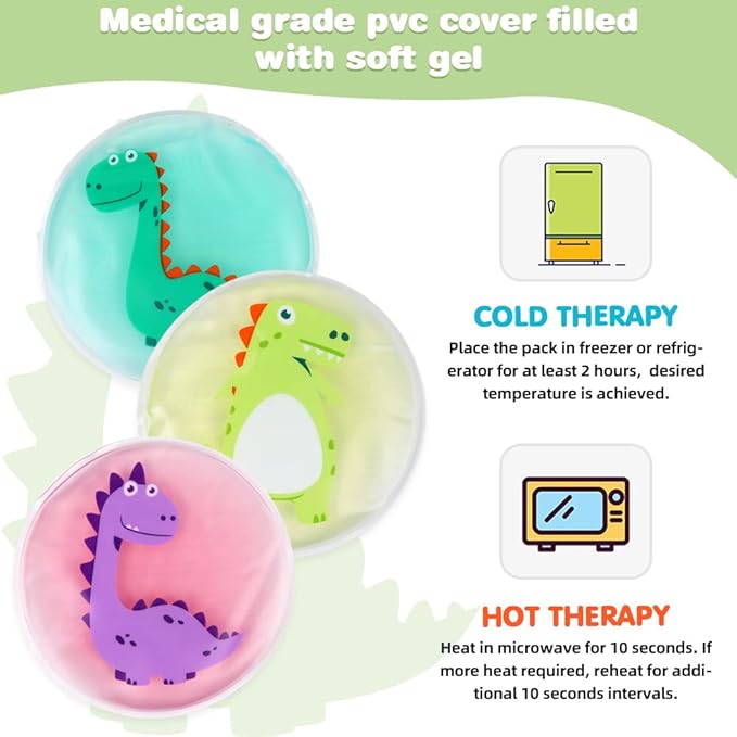 Hilph Kids Ice Packs for Boo Boos - FSA Eligible HSA, 3 Pack Gel Ice Packs for Toddlers & Children Injuries Reusable, Soft Small Hot & Cold Pack for Bumps, Bruises, Fever, Get Well Gifts