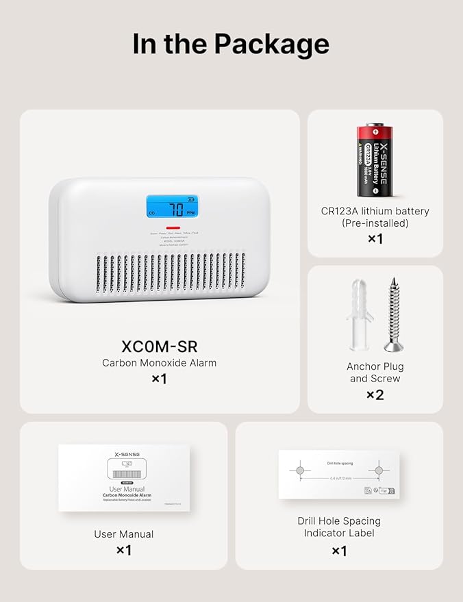 X-Sense 3-in-1 Carbon Monoxide Detector, with Temperature & Humidity Monitor, Voice Alerts, Replaceable Battery Powered CO Alarm, XC0M-SR, 1-Pack