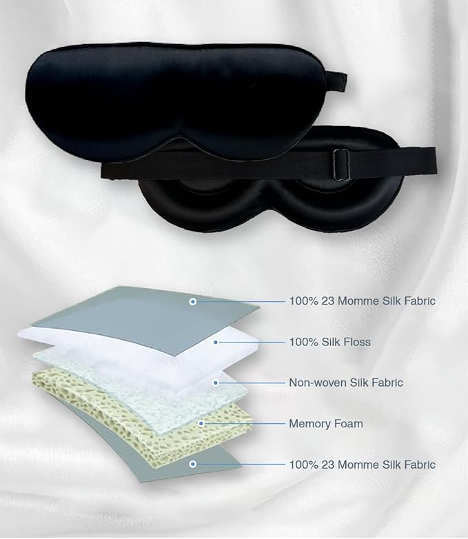PROMEED 23 Momme Mulberry Silk Sleep Mask - Ultra Soft No-Pressure 3D Contoured Eye Mask with Eye Cups, Adjustable Blackout Sleeping Mask for Women & Men (Champagne)