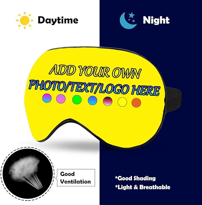 Personalized Eye Mask, Custom Eyeshade Blindfold Add Your Design Image Text Customized Eye Cover with Adjustable Strap for Sleeping Travel Work Naps Blocks Light, Bright Yellow