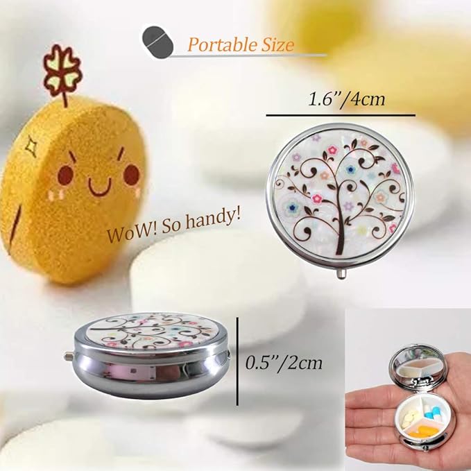 6Pcs Elegant Pill Box Case, CREATIEE-PRO Portable Medicine Tablet Vitamin Holder Organizer with 3 Component for Purse Pocket Travel - Practical & Fashionable(6 Patterns, 1.6Inches)