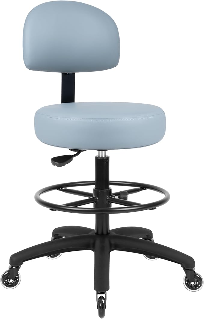 TAKE UR SEAT® Economical Multi-Purpose Medical Spa Drafting Stool with Adjustable seat and Back Height. Advanced Fabric seat Cover is Easy to Clean. Blade Wheels (Tall Bench Height Grey)