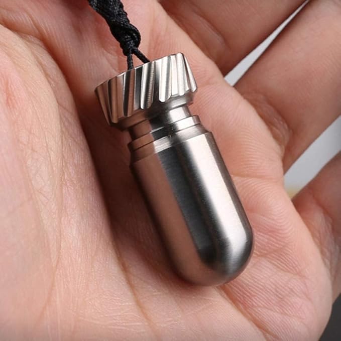 Small Titanium Pill Holder with Keychain, Waterproof Pill Container, Keychain Pill Holder, Portable Mini Size Pill Case for Outdoor Travel Camping