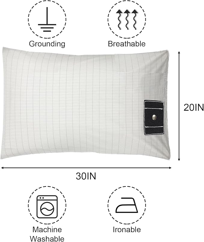 Grounding Pillowcase with Organic Cotton Silver Fiber, Conductivity Grounding Pillow Case for Better Sleep, White, 20x30 inch