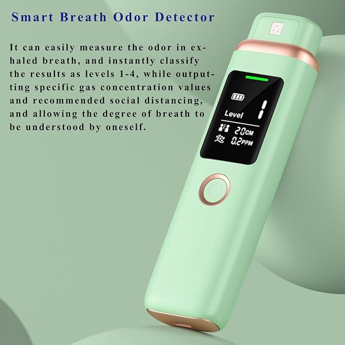 Bad Breath Tester, Smart Breath Odor Detector,Portable Contactless Bad Breath Checker,USB Charging,Display Bad Breath Level/Gas Concentration/Social Distance (Green)
