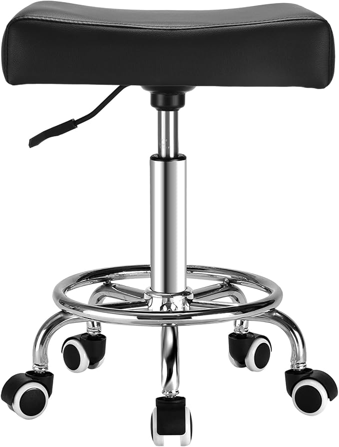Square Salon Rolling Stool - 300lbs Weight Capacity，Adjustable Swivel Stool with Wheel，Pu Leahter Comfortable Cutting Stools for Salon Tattoo Stylist Massage Perfect for Work SPA (Premium Black)