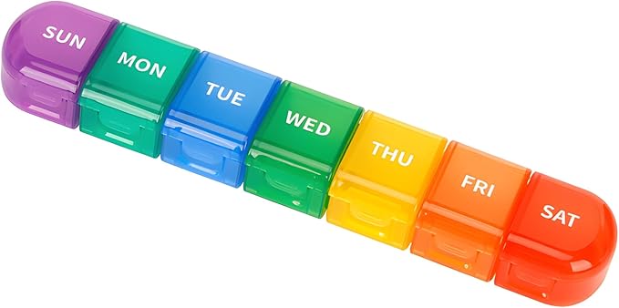Detachable Weekly Pill Organizer 7 Day - Large Capacity Rainbow Travel Pill Case, Removable Daily Pill Box for Fish Oil/Supplements/Medication, Moisture-Proof Modular Once a Day Vitamin Holder