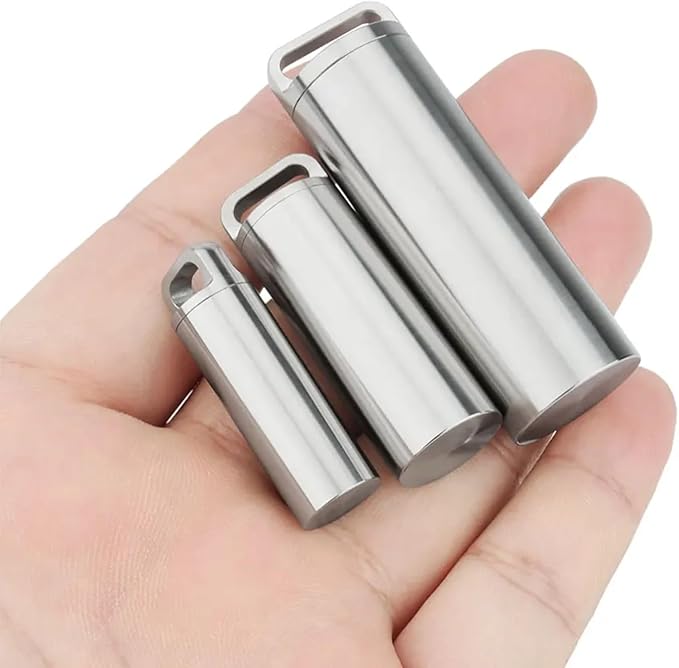 Titanium Pill Container Keychain, Waterproof EDC Pill Holder for Vitamins & Medication, Ultra-Lightweight Metal Pill Case Organizer for Men & Women, Portable Travel Pill Box (S)