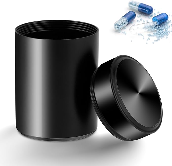 Portable Metal Small Pill Case Round Pill Holder Aluminium Alloy Waterproof Pocket Medicine Box Organizer Bottle Container for Travel Outdoor Vitamin Fish Oils Ear Plug Jewelry