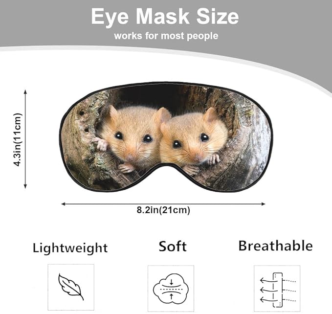 Brown Rat Dormouse Sleep Eye Mask Eye Cover Cute Animal Tree Nest Silk Eye Mask for Sleeping with Adjustable Strap for Travel Nap Shift Work Office