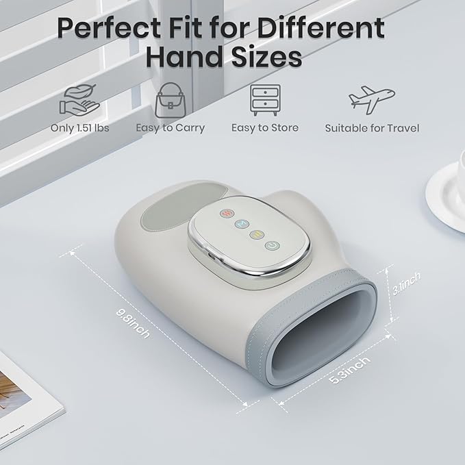 Cordless Hand Massager with Heat and Compression, Electric Hand Massager for Arthritis and Carpal Tunnel Relief, 3 Modes 3 Heat Levels 5 Compression Settings Hand Massage, Ideal Gifts for Women/Men