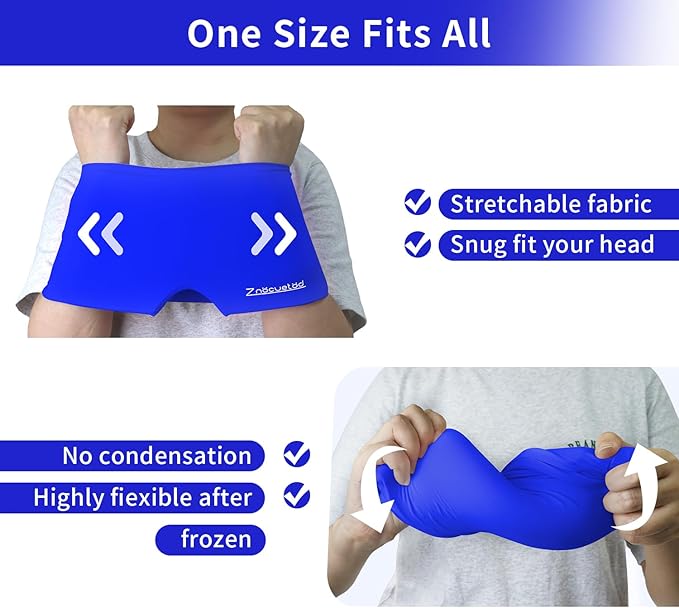 ZNÖCUETÖD Migraine Headache Relief Cap Hat Full Head ice Pack Wrap Cooling Gel Ice Beanie Cold Cap Hot/Cold Compress Therapy for Sinus, Stress, Tension, Hangover Headache Pain Relief Gift Men Women