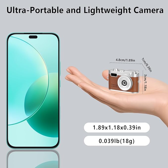 Mini Keychain Camera, FHD 1080p Mini Digital Camera with 32GB SD Card, Flash, 6 Creative Filters, 0.96" HD Display, 100 Mins Battery Life for Travel Recording Birthday Gifts (Vintage, Brown)