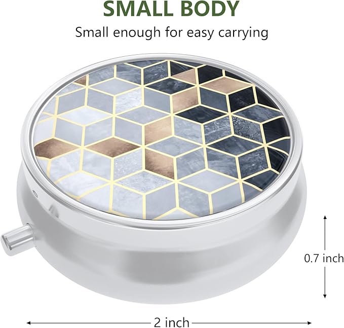 Nipichsha Pill Box, Small Pill Case for Purse & Pocket, Cute Travel Medicine Organizer, Portable Medicine Container Holder to Hold Vitamins, Medication, Fish Oil & Supplements, Gold Diamond