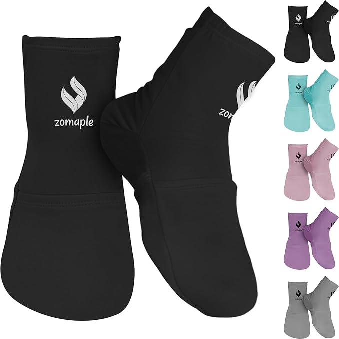 ZOMAPLE Cold Therapy Socks + Gel Packs, Black, Medium – Soothe Burning Feet & Reduce Swelling – Hot or Cold Use, Touch Fasteners & Comes with 2 Large & 2 Small Gel Packs – Versatile Foot Ice Pack Wrap