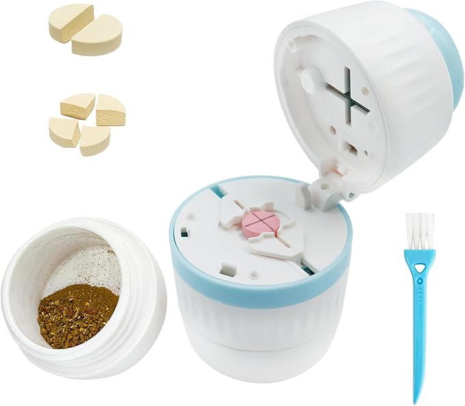 4 in 1 Pill Cutter Crusher Fine Powder with Storage, 1/4 1/2 Pill Cutter Splitter for Cutting Small and Large Pills, Ideal for Cutting Tablets, Vitamins