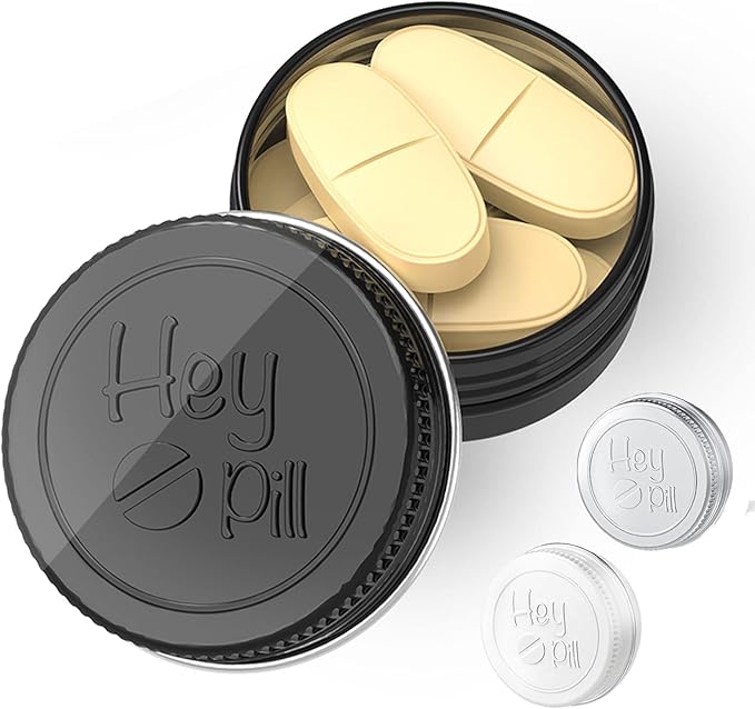 Extra Small Pill Box for Purse (3 Pack), ADHYRO Aluminum Mini Pill Case, Daily Portable Lightproof Pill Organizer to Hold Vitamins, Fish Oils, Supplements (Black Silver White)