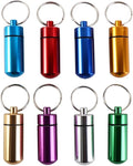 8 Pcs Aluminum Alloy Pill Box Case with Keychain, Mini Travel Pill Organizer Pocket Medicine Jar Waterproof Pill Bottle Container for Outdoor Camping