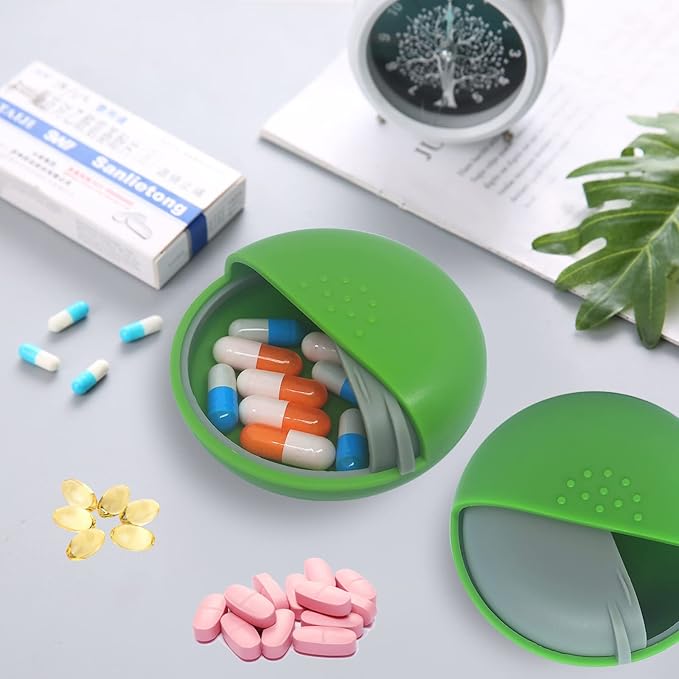 4PCS Pill Cases Travel Pill Organizer Portable Small Pill Box for Purse Cute Round Medicine Container for Pills Fish Oil Vitamine Supplements (4 PCS+4 Bag)