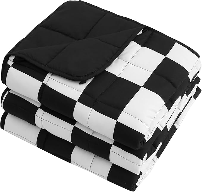 Black Checkered Weighted Blanket for Adults 20lbs, 88"x104" King Size, Cooling Heavy Blanket for 130-220lbs with Premium Glass Beads, Soft Thick Big Blankets for All-Season Sleeping Comfort Breathable