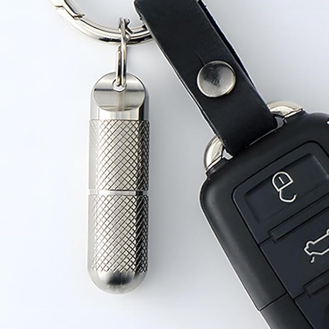 2 Compartments Design Titanium Portable Keychain Pill Holder, Waterproof Pill Box Container Mini Pill Organizer for Travel Purse Pocket