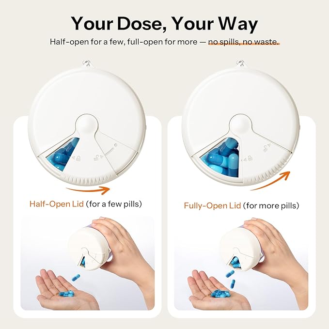 Betife Cute Pill Dispenser with 7 Extra Large Compartments, XL Portable Pill Bottle Organizer 7 Day with Wide Opening for Easy Use, Anti-Mix Pill Organizer for Travel, BPA-Free Large Pill Container