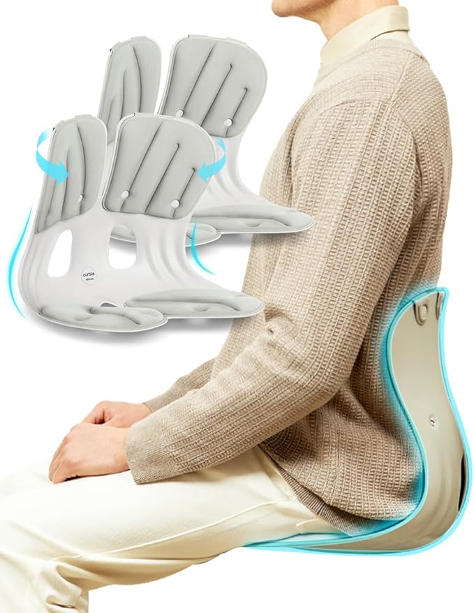 Curble GRAND(Extra Wide & Sturdy) 2PACK – Ergonomic Chair Back Support, Lumbar Support for Posture Correction, Back Pain Relief, Perfect for Office Chair, Floor Seat, Work from Home, Patented(2P Grey)