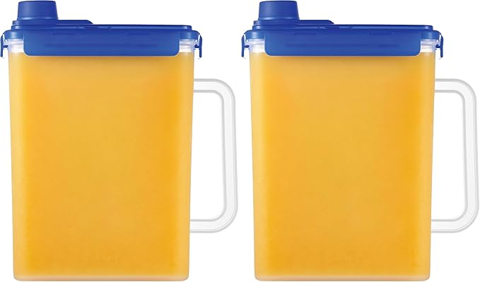 LocknLock Aqua Fridge Door Water Jug with Handle BPA Free Plastic Pitcher with Screw Top Lid Perfect for Making Teas and Juices, 1 Gallon, Blue (Pack of 2)