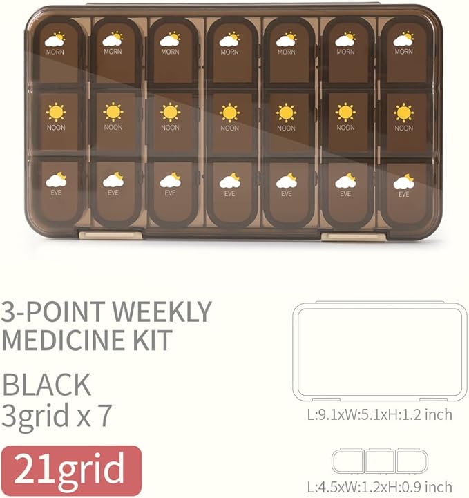 Weekly Pill Organizer 3 Times A Day Removable, 7 Days Pill Box Holder, Portable Airtight Medication Storage Containers During Travel, BPA Free, 21 Slots