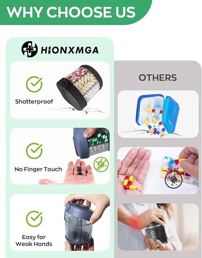 Large Pill Dispenser, Portable Pill Bottle Organizer for 7 Vitamins, Anti-Mix Supplement Organizer with Easy Twist Wide Opening, BPA-Free Pill Container, 20 Pcs Labels Included, Black