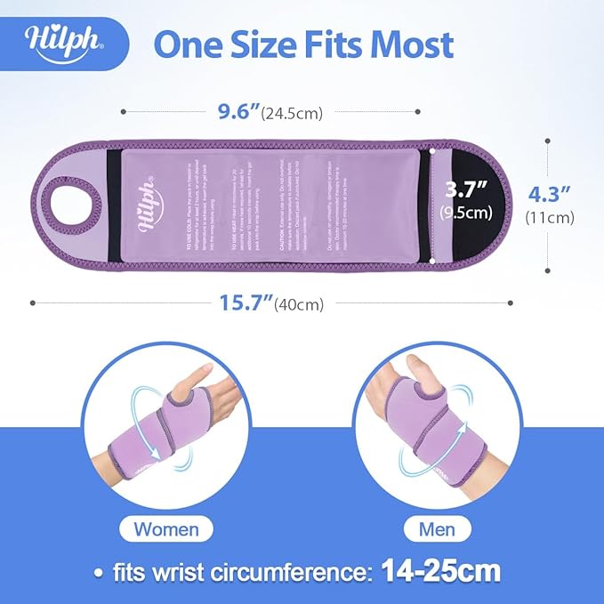 Hilph Wrist Ice Pack Wrap for Carpal Tunnel Relief, Reusable Wrist Brace with Gel Pack Hot Cold Compression for Hand Injuries, Rheumatoid, Tendonitis, Swelling, Surgery Gift for Men Women, Purple