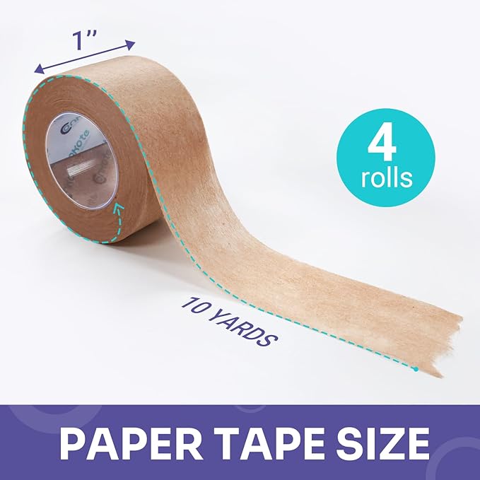 Conkote Tan Paper Surgical Tape 1" x 10 Yards, Hypoallergenic Medical Tape, 4 Rolls