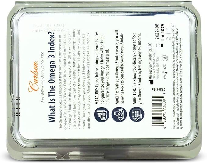 Carlson Omega-3 Test Kit, Omega-3 Index Home Testing Kit, Measures EPA & DHA Levels, 1 Kit