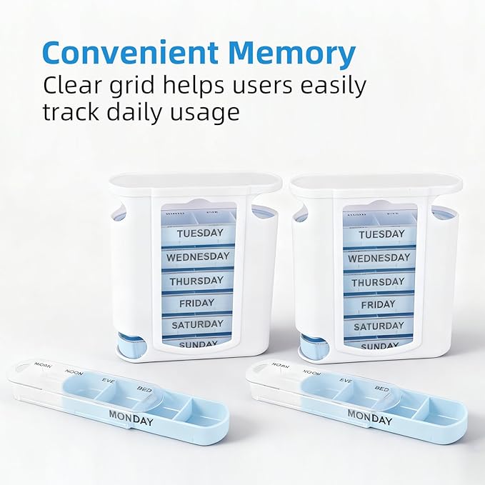7 Day Pill Organizer 4 Times a Day Medicine Organizer Morning Noon Night Daily Pill Dispenser Stackable Weekly Pill Organizer for Home Travel