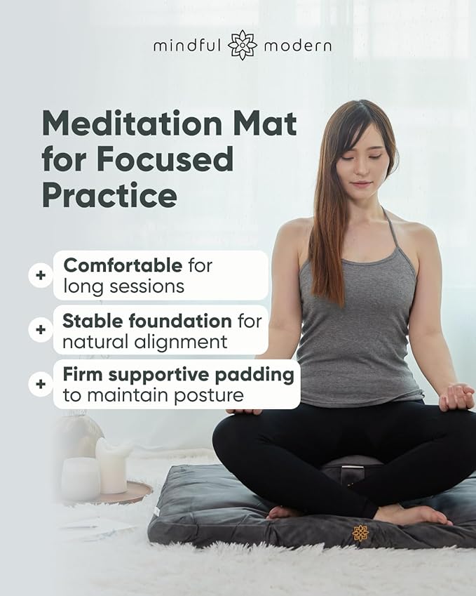 Mindful & Modern Zabuton Meditation Mat - Cotton Filled Yoga and Meditation Pad - Zabuton Meditation Cushion for Kneeling and Sitting Support - Large Rectangular Sitting Floor Pillow for Bench or Zafu
