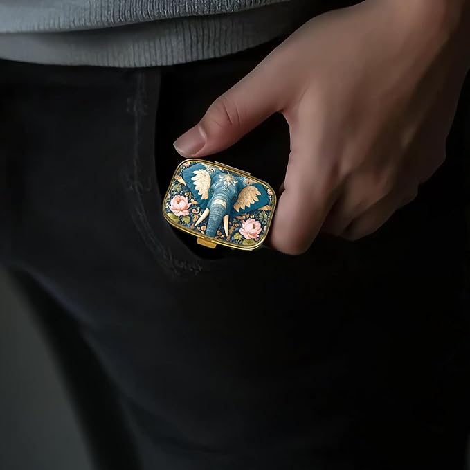 Small Pill Box Pill Case with Mirror Retro Pocket 2 Compartment Pill Holder for Purse or Pocket Bronze Portable Medicine Vitamin Container Fish Oil and Supplement Storage BPA-Free