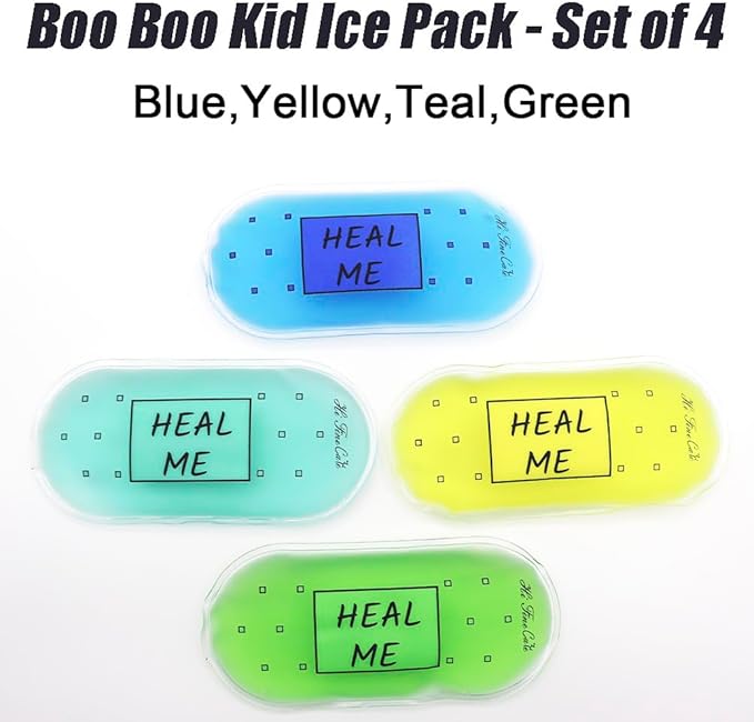 Boo Boo Ice Pack for Kids, Small Ice Pack for Injuries Cold Compress Gel Pack Cold Therapy for Scrape Knee, Bump Head, Hurt Elbow, Hit Thumb (4 Count (Heal me))
