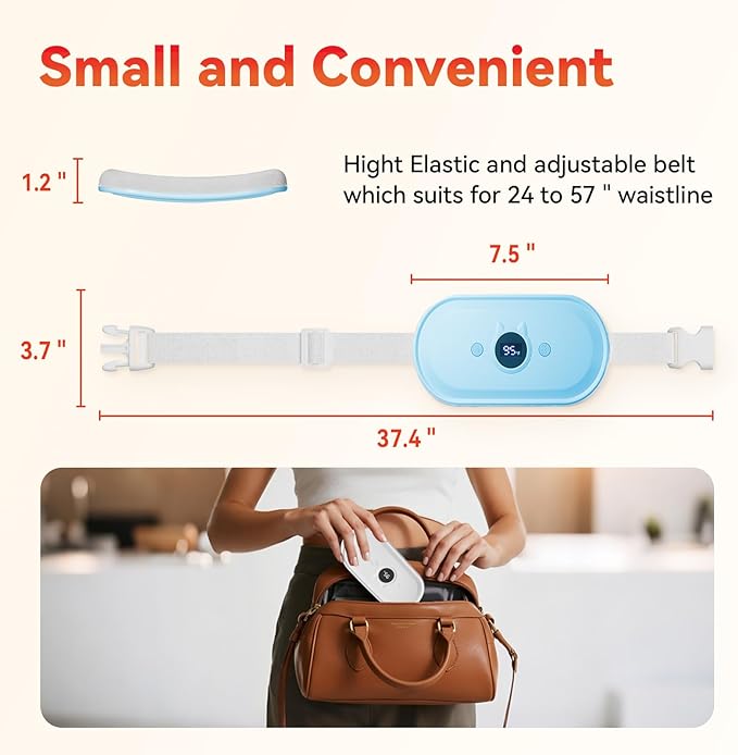Portable Heating Pad for Period Cramps Relief Vibrating Menstrual Heating Belt for Women, Fast Heat with 7 Heat Levels and 7 Modes for Menstrual, Pain Relief for Back & Stomach-Blue