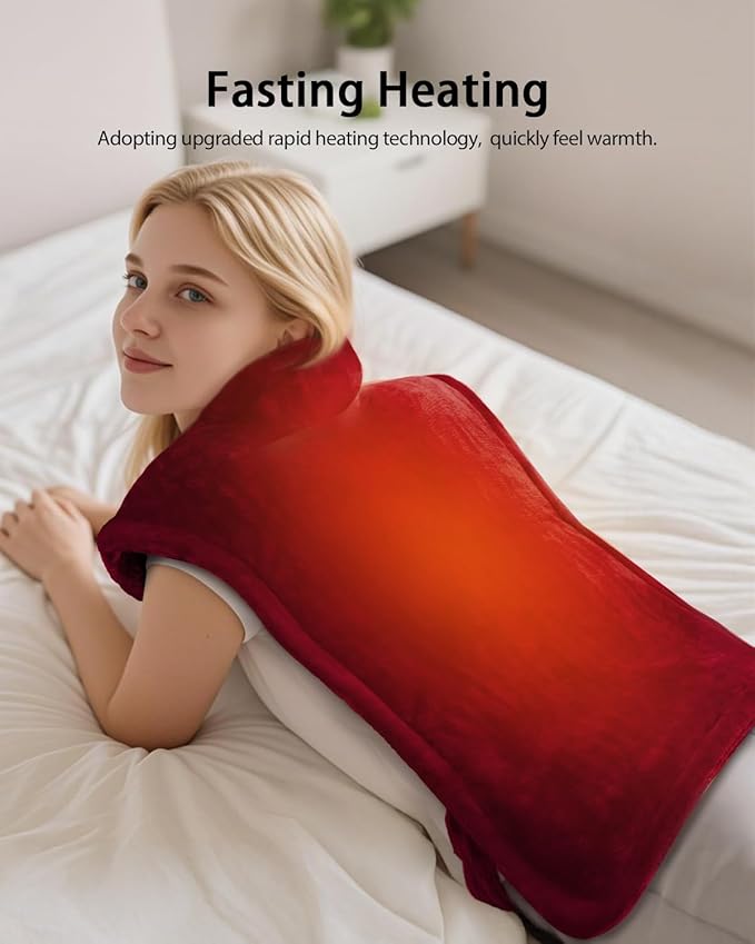 Heating Pad for Back Pain Relief, Mothers Day Gifts for Mom Women Grandma, Edge Weighted Electric Heating Pads for Neck and Shoulders, 6 Heat Settings, 4 Timer Options, Machine Washable, 24"x33", Red