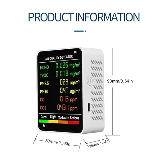 CO2 Monitor, Indoor Air Quality Meters Portable Carbon Dioxide Detector, LCD Backlight Screen CO2 TVOC HCHO PM2.5 PM10 Tester with Alarm Clock, for Home, RV, Grow Tents (White)