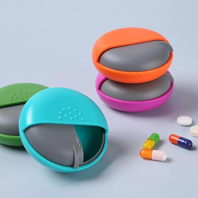 INVODA Travel Pill Organizer Cute Round Pill Box for Purse Compact Medicine Container for Pills, Fish Oil, Vitamins & Supplements (Orange Box)