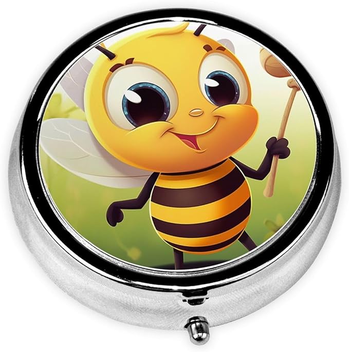 Honey Bee Print Pill Box 3 Compartment Small Pill Case Portable Pill Box for Pocket Or Purse Cute Medicine Organizer Holder to Hold Vitamins Medication