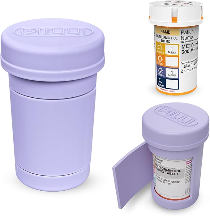 Pilli CVS Pill Bottle Decorative & Functional Cover for CVS Prescription Bottles – Prescription Pill Bottle and Cap Cover – Durable Silicone – Medication Cover – Reusable (Lavender)