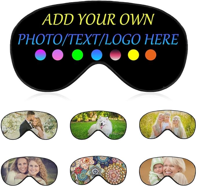 Personalized Eye Mask, Custom Eyeshade Blindfold Add Your Design Image Text Customized Eye Cover with Adjustable Strap for Sleeping Travel Work Naps Blocks Light, Black
