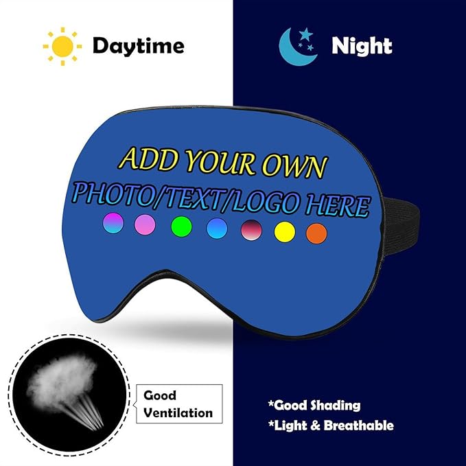 Personalized Eye Mask, Custom Eyeshade Blindfold Add Your Design Image Text Customized Eye Cover with Adjustable Strap for Sleeping Travel Work Naps Blocks Light, Bluish Violet