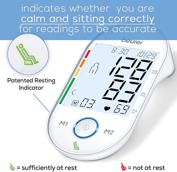 Beurer BM55 Blood Pressure Machine – XL Backlit Display, Arrhythmia Alarm, Portable Storage Kit, 2 Users, Automatic Blood Pressure Cuff, Resting Indicator – Blood Pressure Monitor Batteries Included