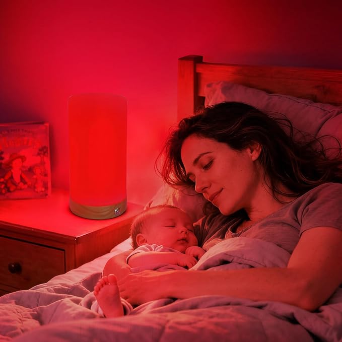 Revive - Red Light Lamp: Red Light for Sleep 660nm Melatonin Promoting Natural Sleep Aid, Bedroom & Nursery Nightlight (Milk Shade and Wood Base)