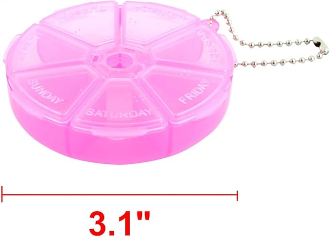 uxcell Round Shaped Medicine Pill 7 Slots Organizer Box Case Container Fuchsia